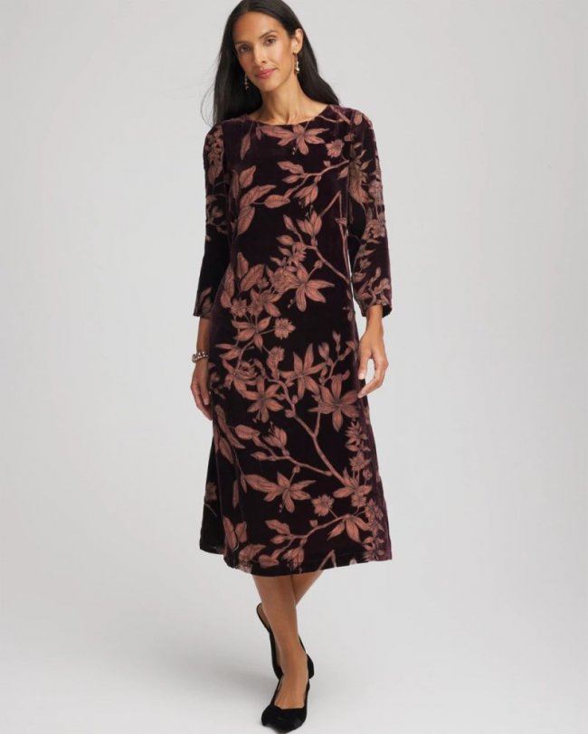 Chicos Burnout Velvet Midi Dress - NIGHT BLOOM
