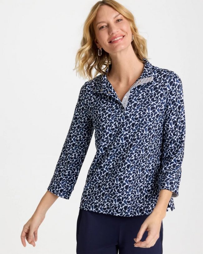 Chicos Zenergy® UPF Paint Snap Mockneck - PASSPORT BLUE