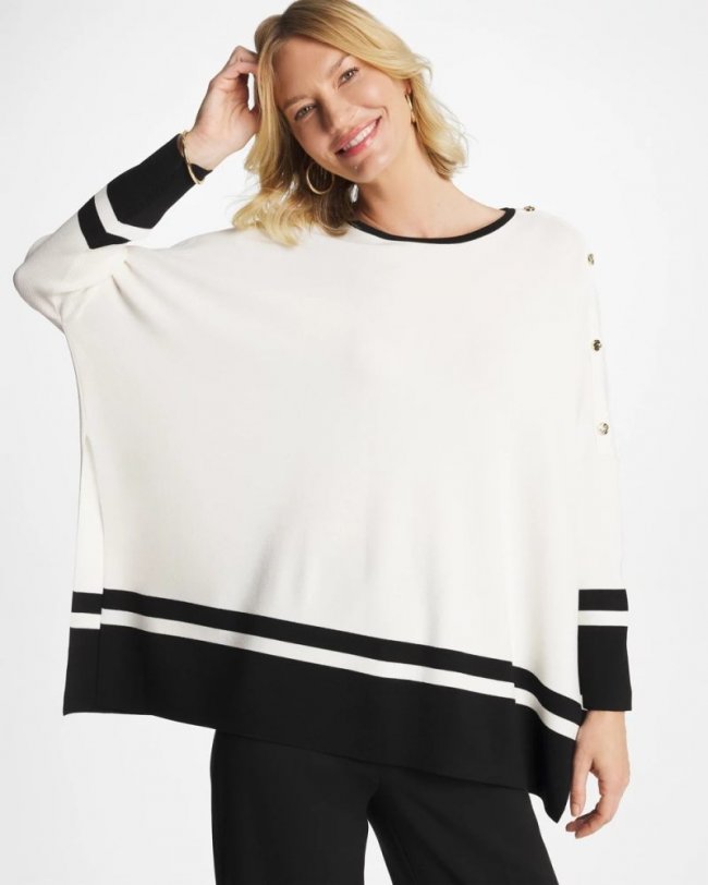Chicos Button Detail Poncho - ECRU