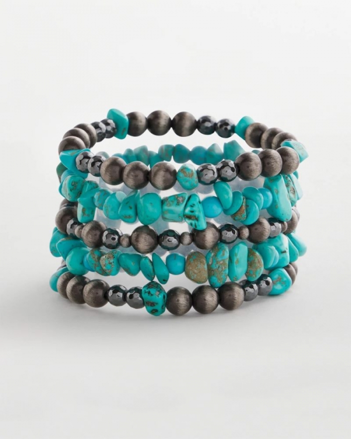 Chicos Turquoise Stone Stretch Set of Five Beaded Bracelets - TURQUOISE