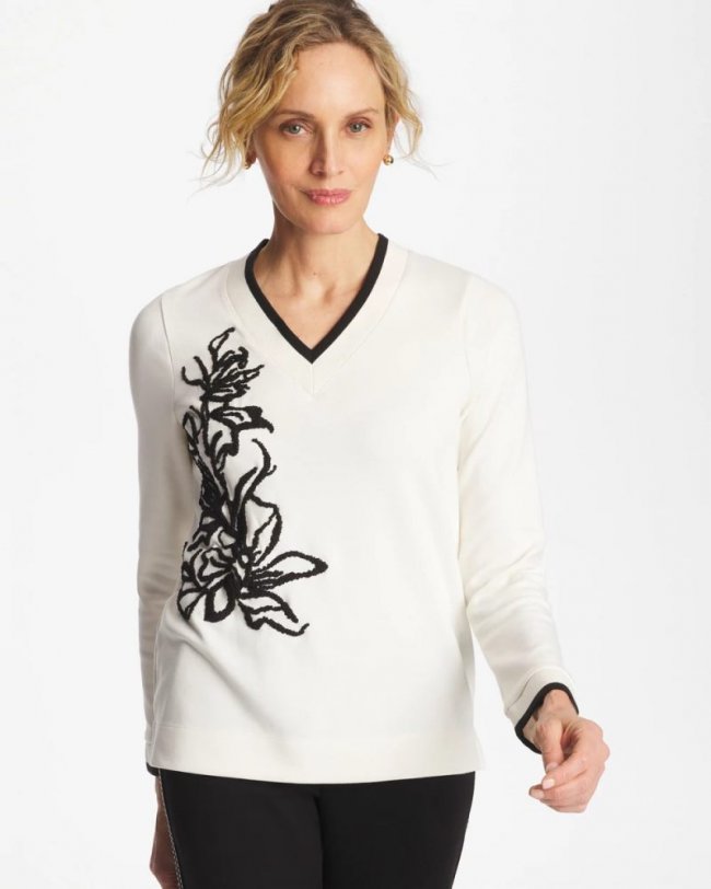 Chicos Zenergy® Double-Knit Applique Top - ECRU