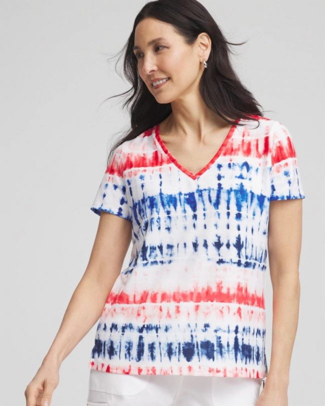 Chicos Zenergy® Americana Tie-dye V-Neck Tee - RED GLOW Chicos Zenergy® Americana Tie-dye V-Neck Tee - RED GLOW