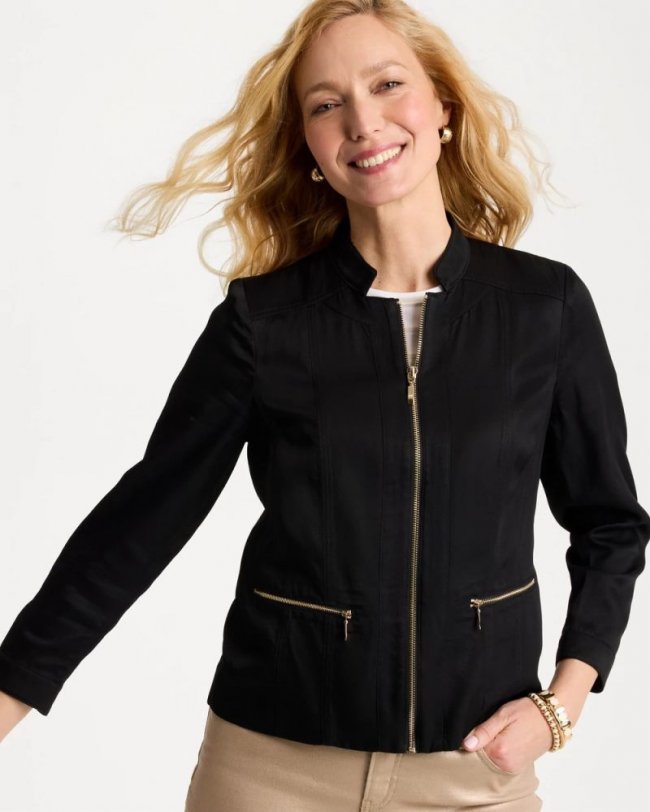 Chicos Textured Shine Jacket - BLACK