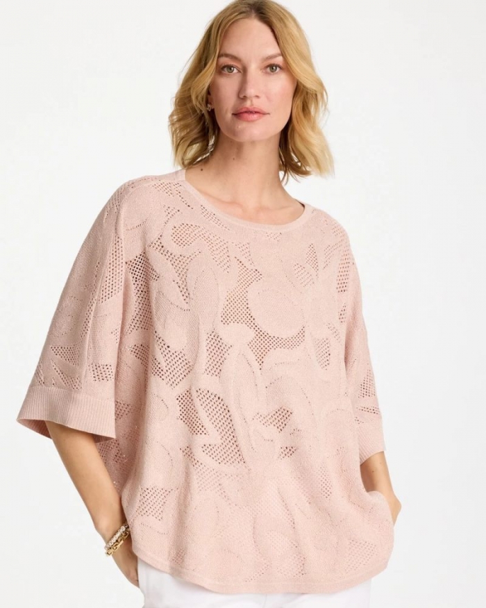 Chicos Boatneck Rounded Hem Poncho - ROSE SMOKE