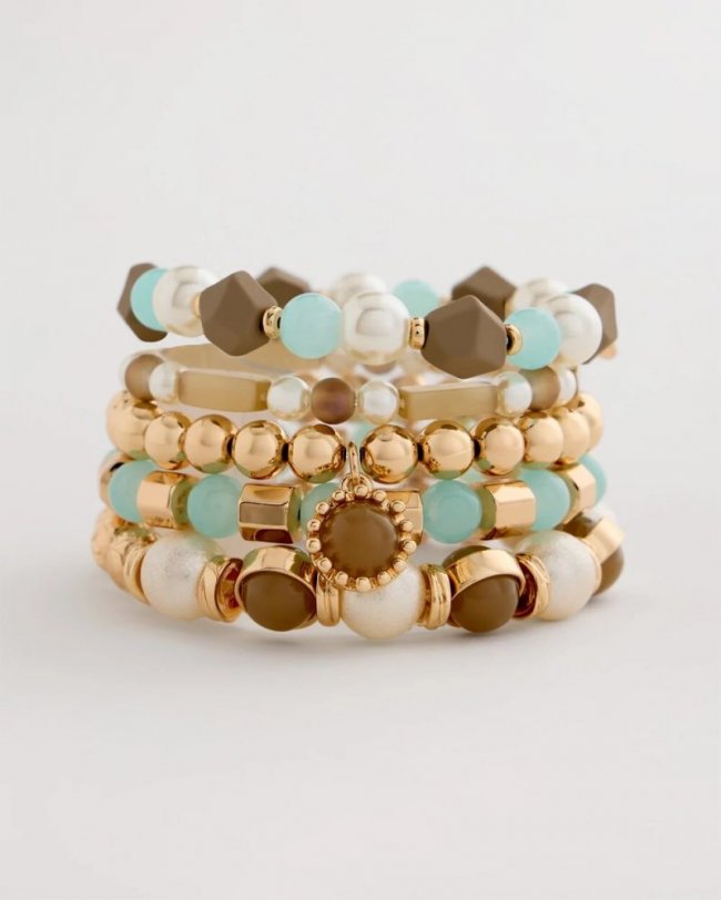 Chicos Aqua Stretch Set of Five Beaded Bracelets - AQUA