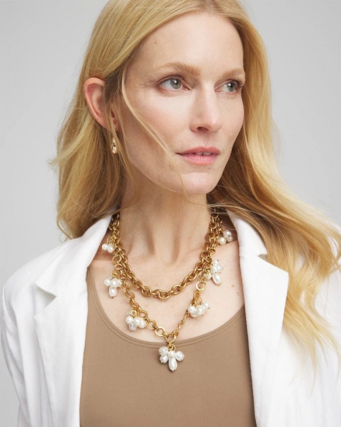 Chicos Modern Pearl Clusters Choker Necklace - WHITE/GOLD