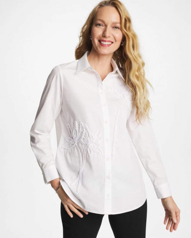 Chicos Poplin Soutache Tunic - ALABASTER