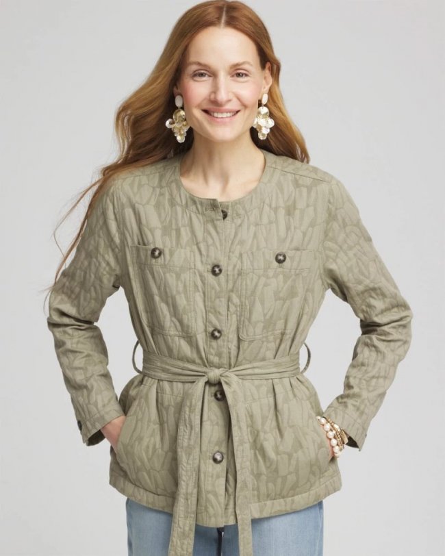 Chicos Jacquard Gauze Belted Field Jacket - WASHED SAGE