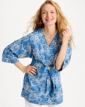 Chicos Woven Embroidered Belted Kimono - DENIM