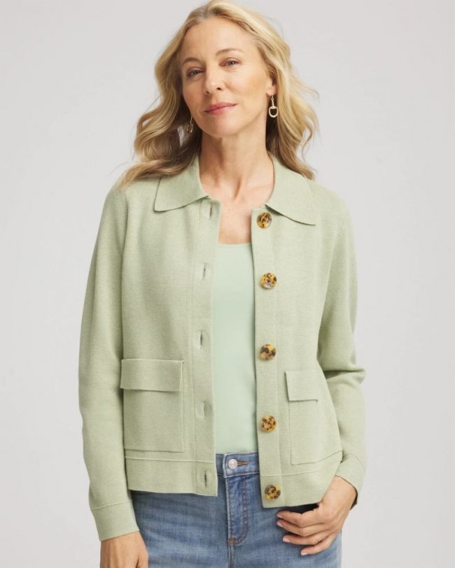 Chicos Button-Front Cardigan Jacket - SAGE MEADOW