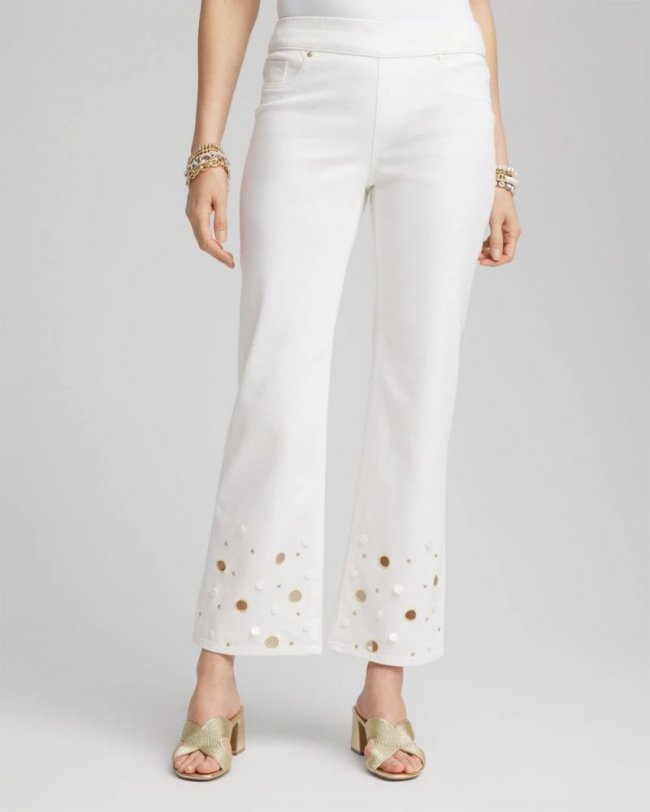 Chicos Pull-On Embellished Straight-Leg Cropped Jeans - ALABASTER