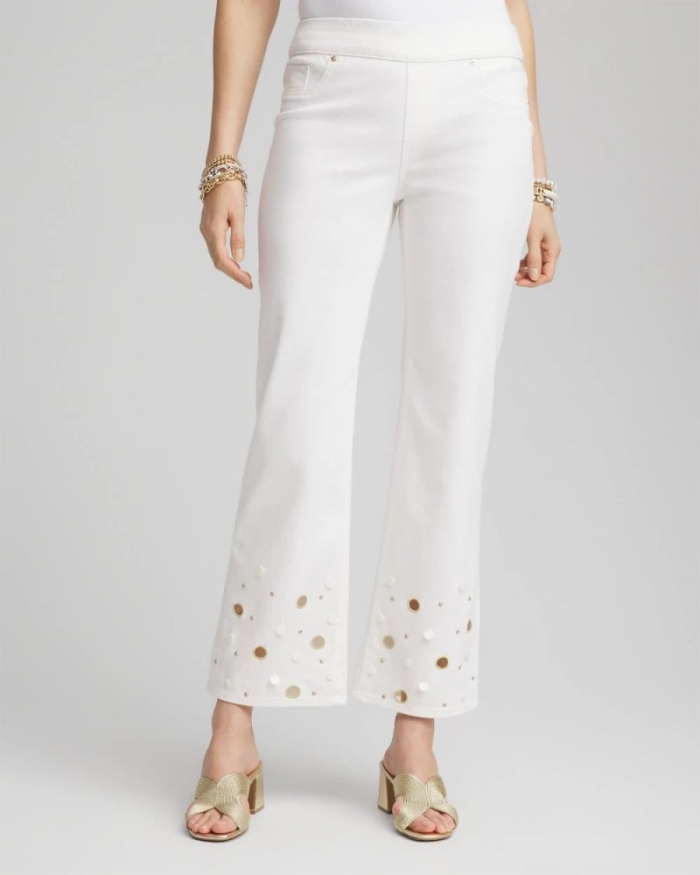 Chicos Pull-On Embellished Straight-Leg Cropped Jeans - ALABASTER