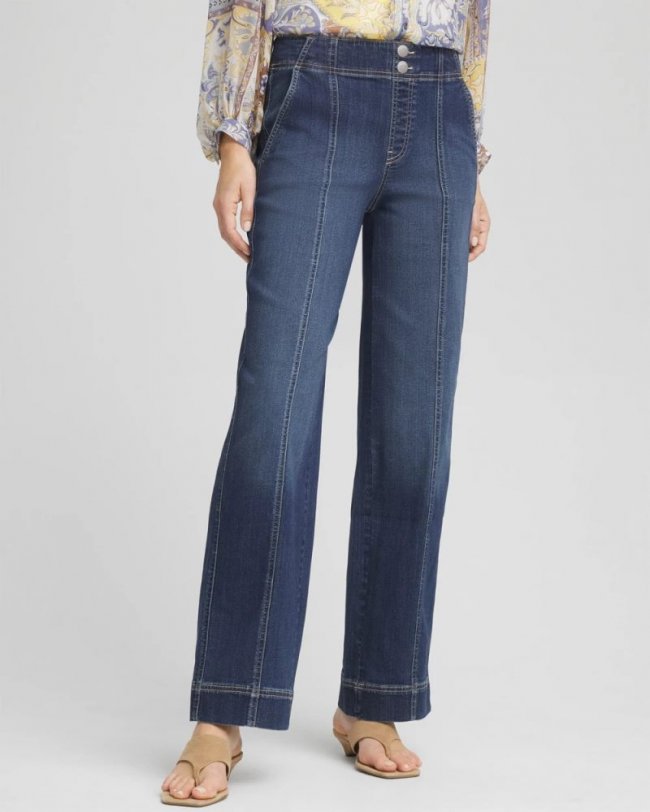 Chicos Pull-On Wide-Leg Jeans - ALORA INDIGO