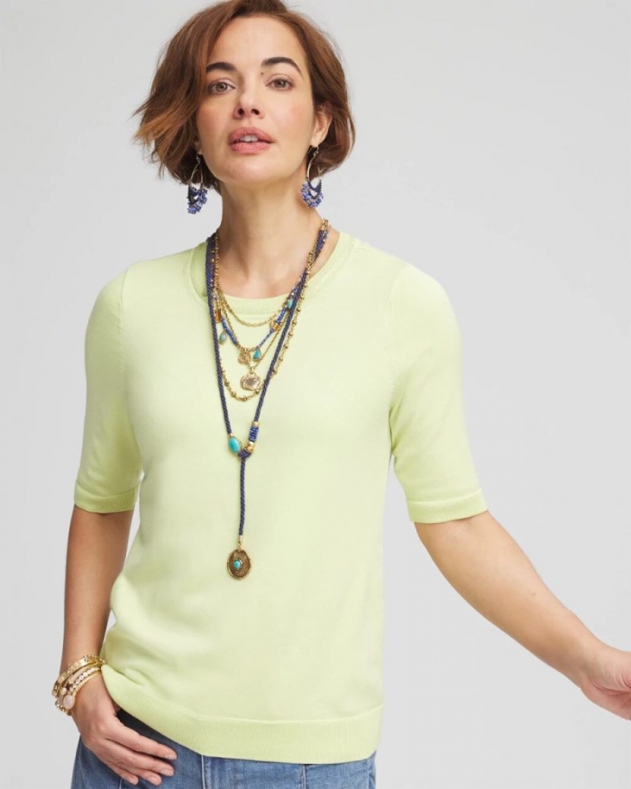 Chicos Crewneck Pullover Sweater - FROZEN LIME