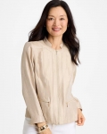 Chicos Satin Stand Collar Jacket - KHAKI