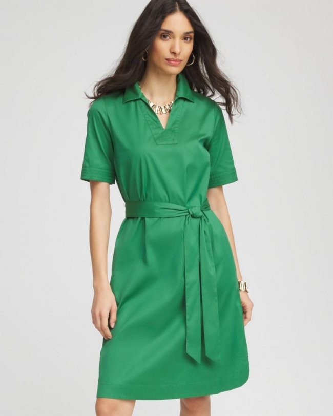 Chicos Shirttail Hem Popover Dress - JARDIN GREEN