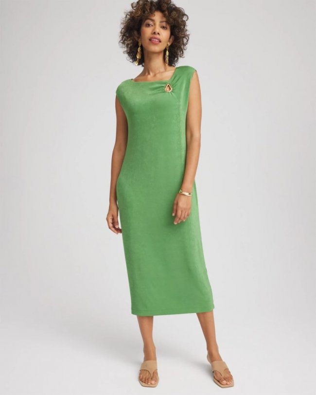 Chicos Travelers™ Asymmetrical Midi Cocktail Dress - SALTED LIME