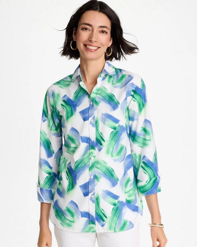 Chicos No Iron Printed Stretch Shirt - AMPARO BLUE