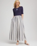 Chicos Mixed Metallic Striped Maxi Dress - ECRU