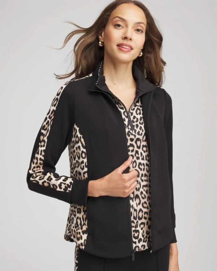 Chicos Zenergy® Mockneck Animal Print Jacket - BLACK