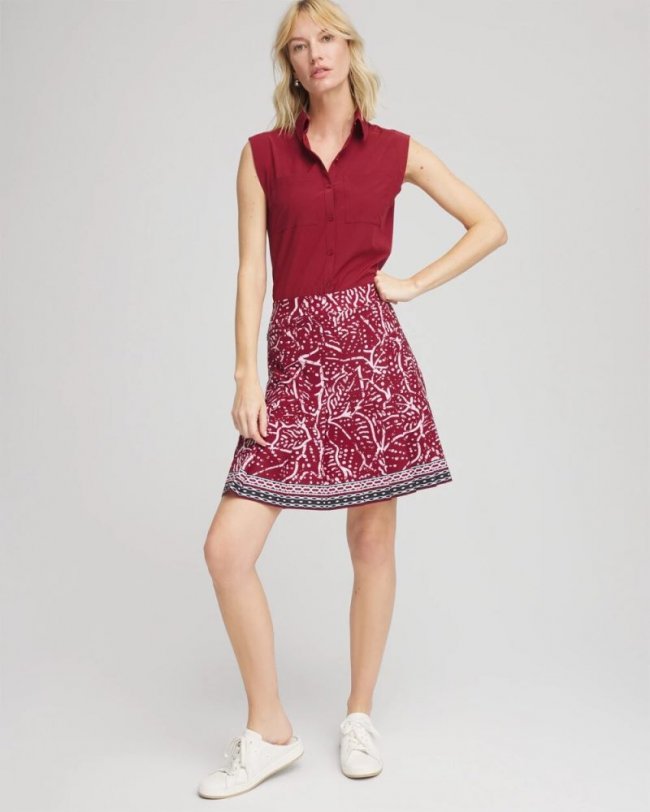 Chicos Zenergy® UPF Pleated Floral Skort - RUSSET RED