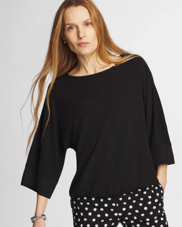 Chicos Matte Jersey Bubble Hem Top - BLACK