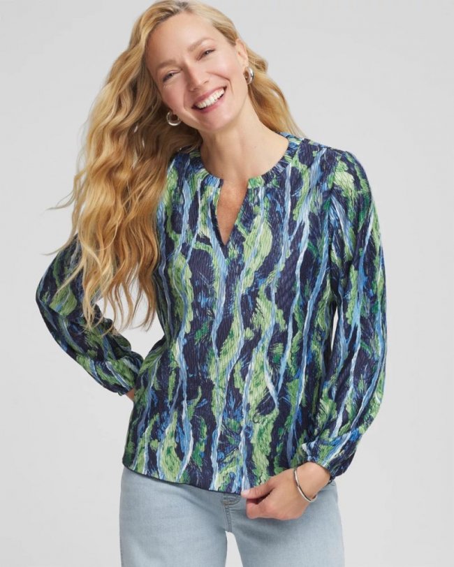 Chicos Ocean Plume Crinkle Top - PASSPORT BLUE