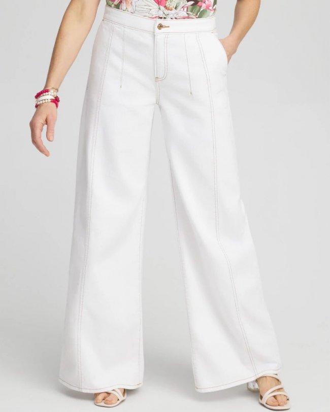 Chicos High Rise Palazzo Jeans - ALABASTER