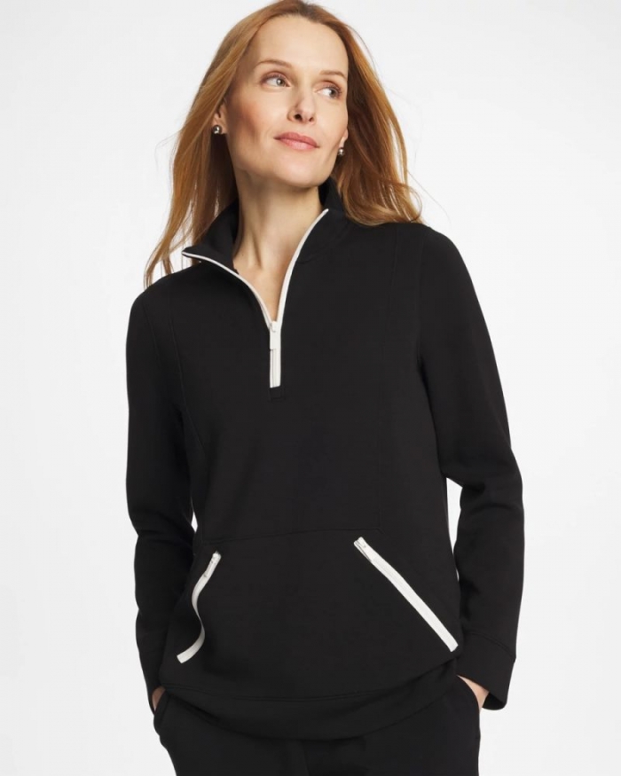 Chicos Zenergy® Soft Contrast Half Zip Pullover - BLACK