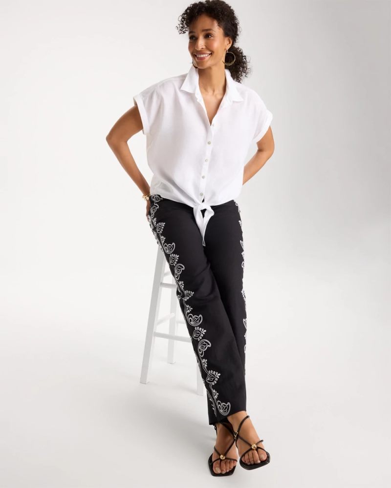 Chicos No Iron Linen Tie-Front Cap Sleeve Shirt - OPTIC WHITE