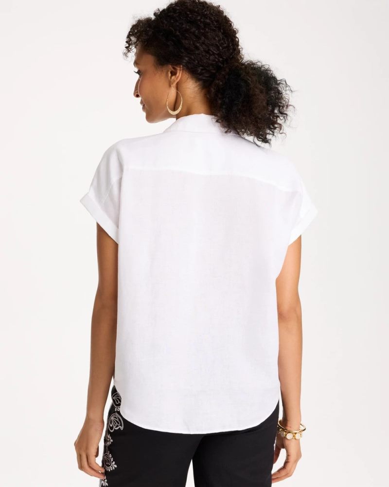 Chicos No Iron Linen Tie-Front Cap Sleeve Shirt - OPTIC WHITE