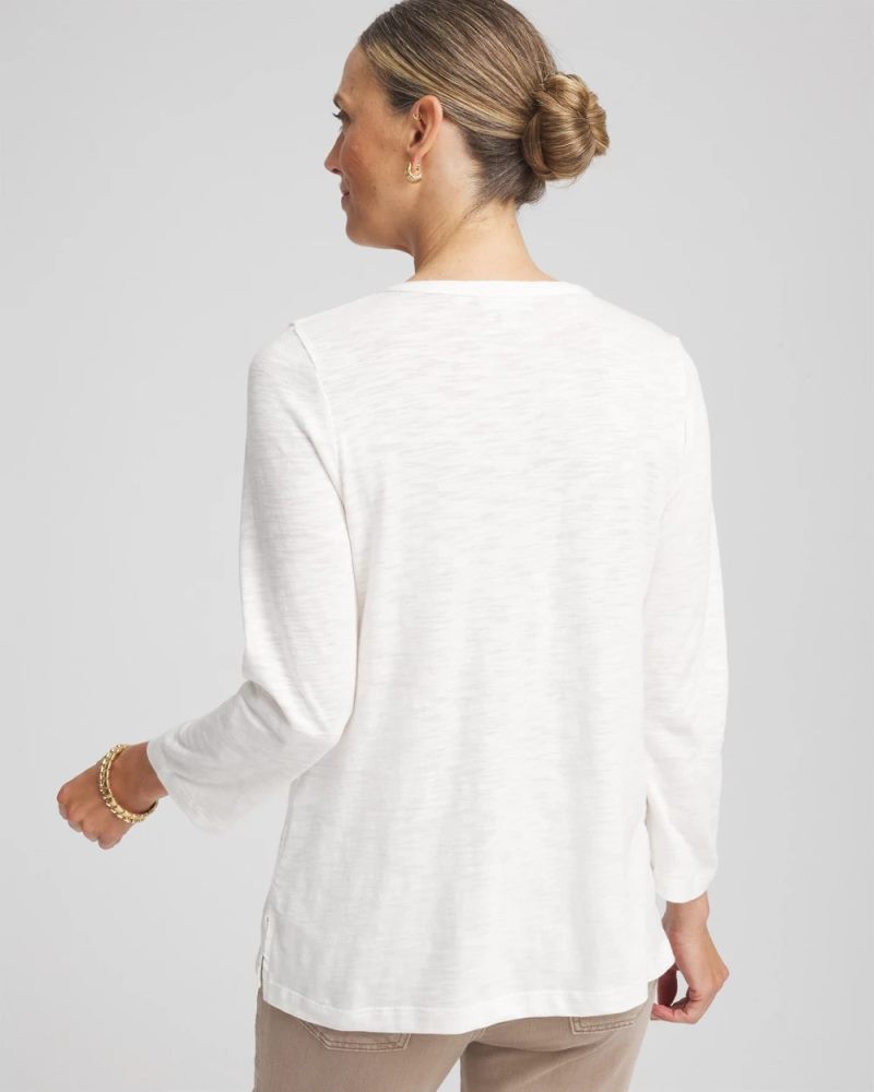Chicos Slub Splitneck Henley Tee - ROSE SMOKE