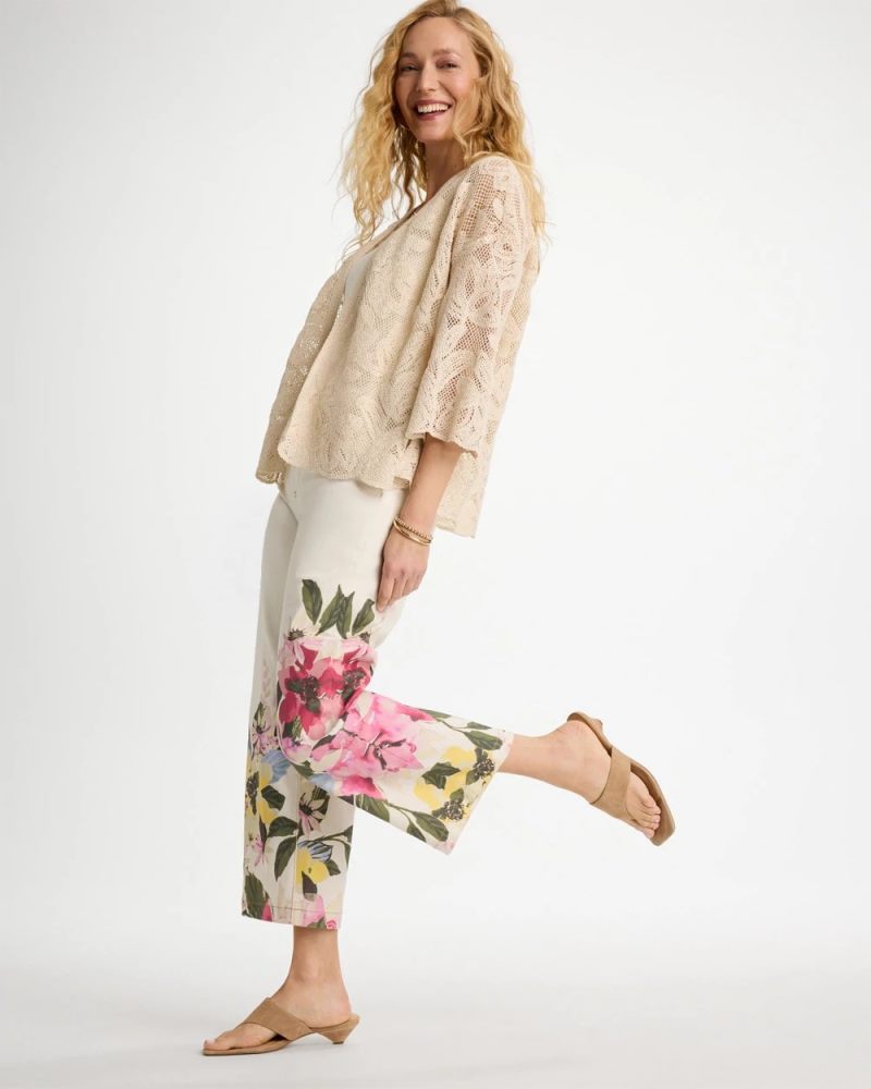 Chicos Short Crochet Lace Kimono - NATURAL
