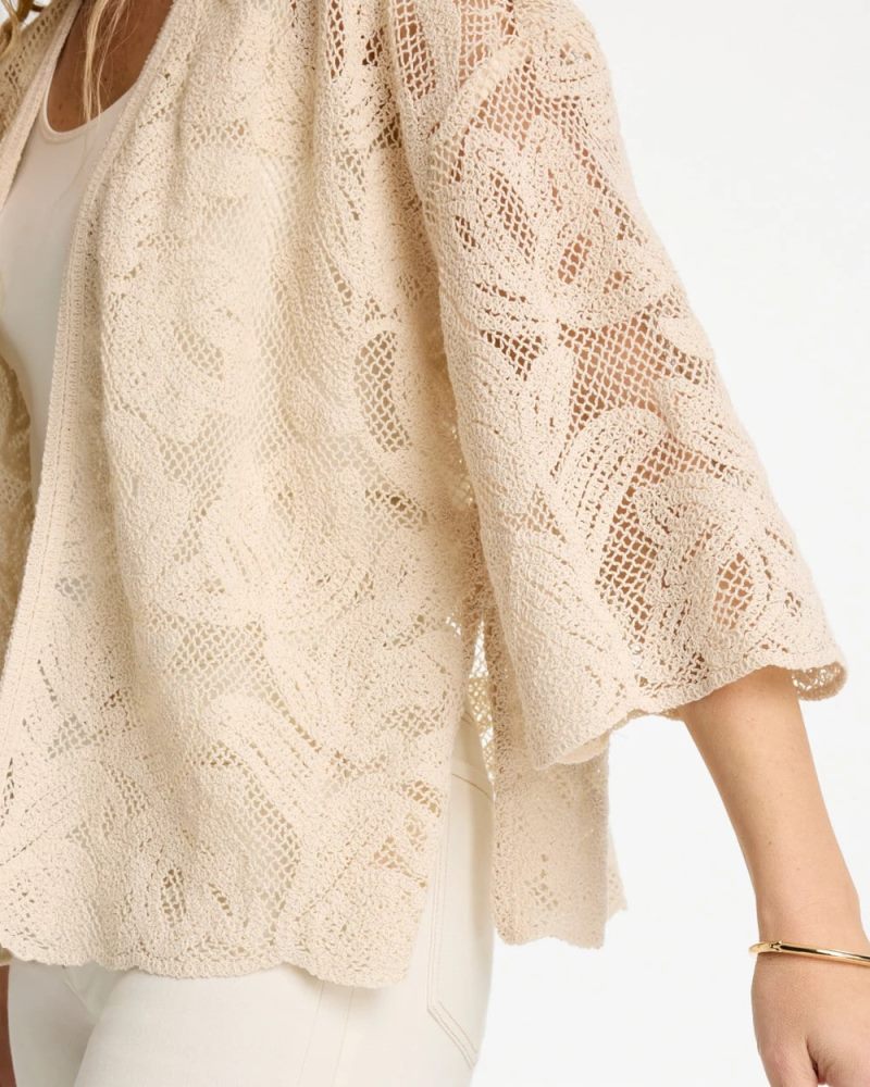 Chicos Short Crochet Lace Kimono - NATURAL