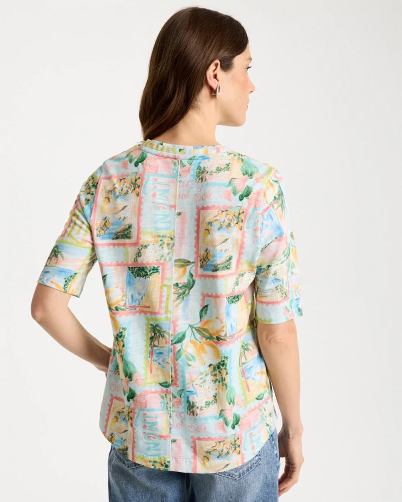 Chicos Limoni Dolci Cotton Slub V-Neck Tee - BONDI BLUE