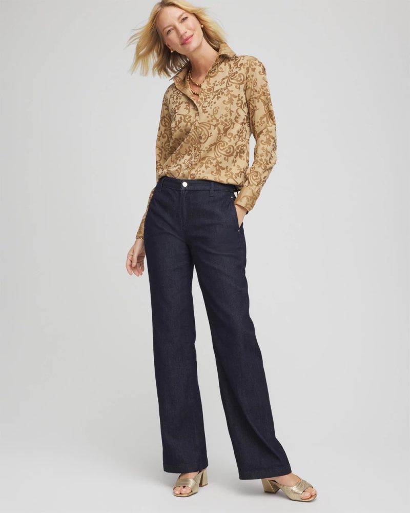 Chicos No Iron Jacquard ScrollsShirt - GOLD