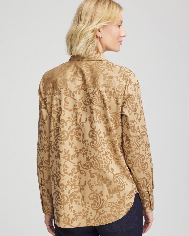 Chicos No Iron Jacquard ScrollsShirt - GOLD
