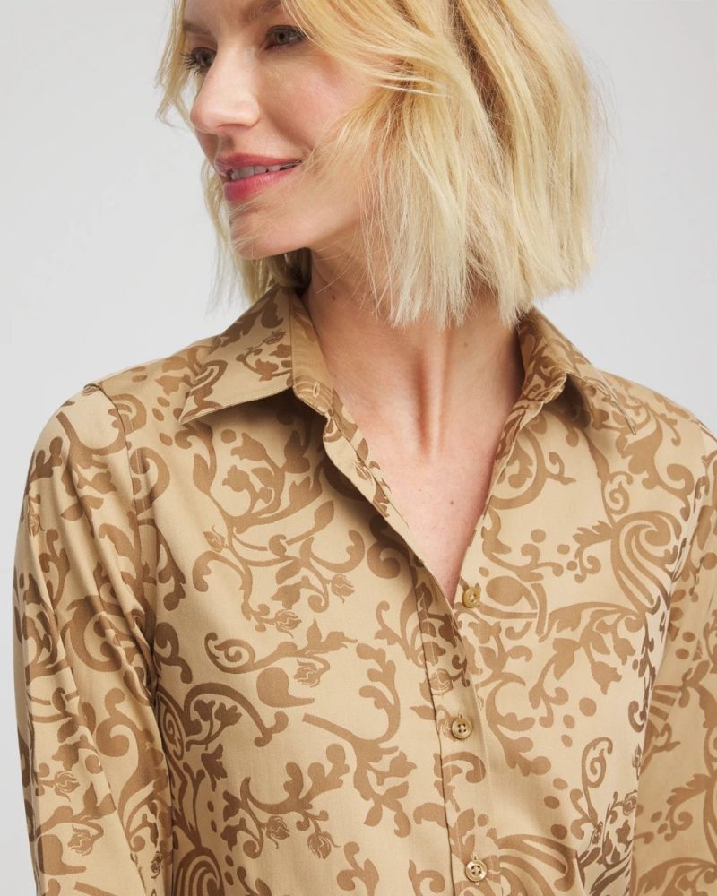 Chicos No Iron Jacquard ScrollsShirt - GOLD