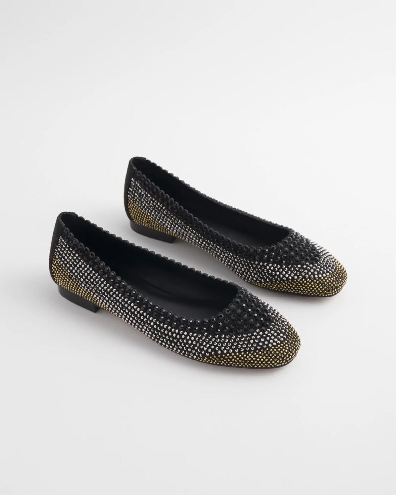 Chicos Ombré Stone Embellished Ballet Flats - BLACK