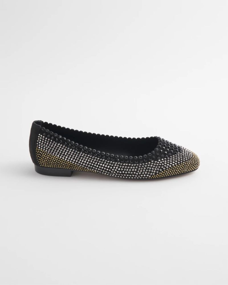 Chicos Ombré Stone Embellished Ballet Flats - BLACK