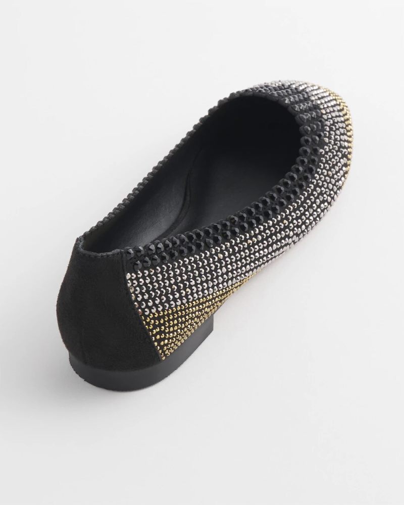 Chicos Ombré Stone Embellished Ballet Flats - BLACK