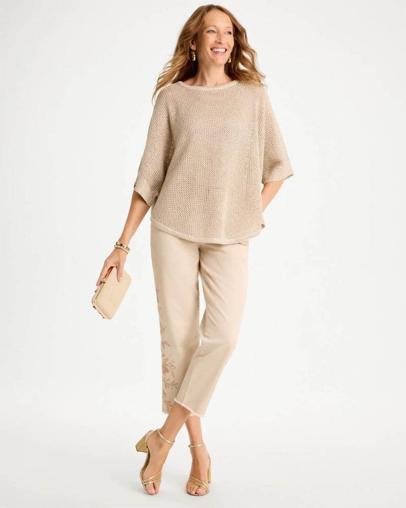 Chicos Sequin Boatneck Rounded Hem Poncho - SMOKEY TAUPE