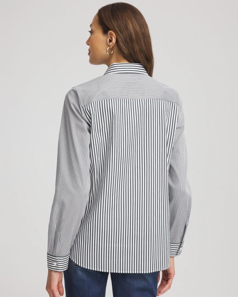 Chicos No Iron Colorblock Striped Shirt - DARKEST SPRUCE