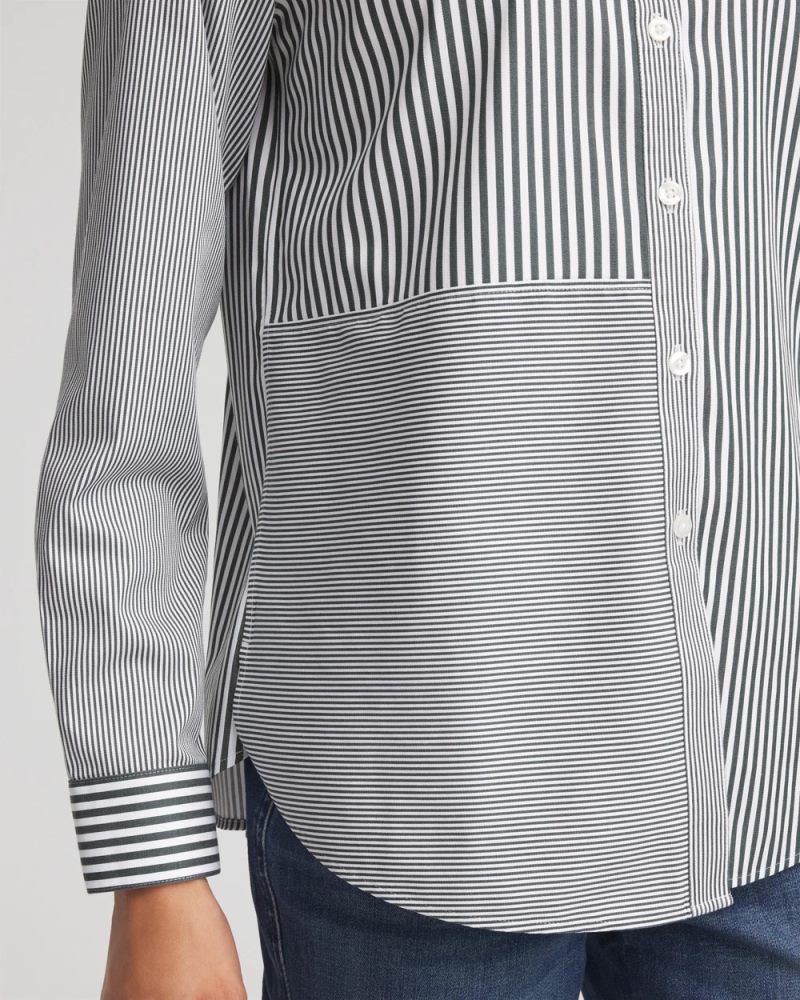 Chicos No Iron Colorblock Striped Shirt - DARKEST SPRUCE