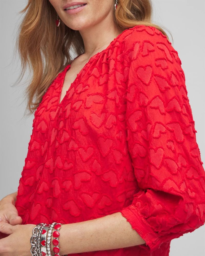 Chicos Embellished Valentine's Day Blouse - LOVE LETTER RED