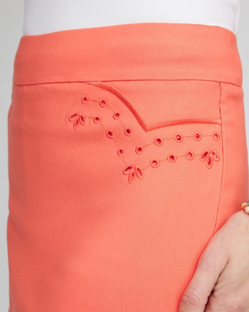 Chicos Brigitte™ Eyelet Scalloped Hem Skort - MELON MAMBO