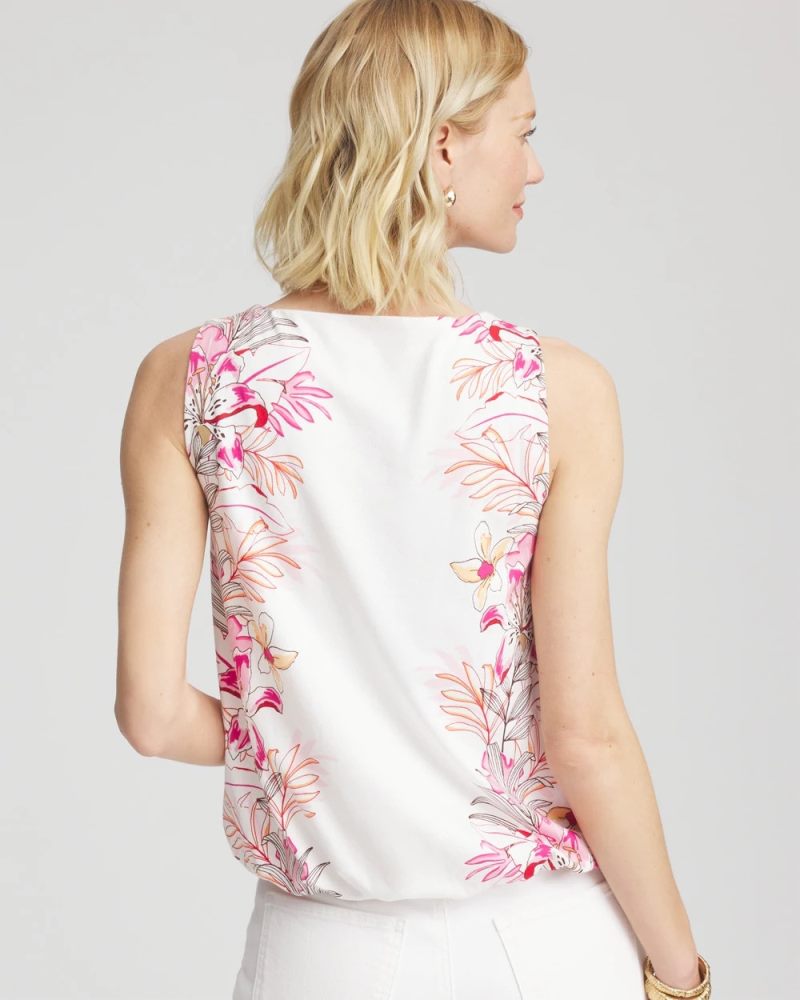 Chicos Tropical Floral Bubble Hem Tee - ALABASTER