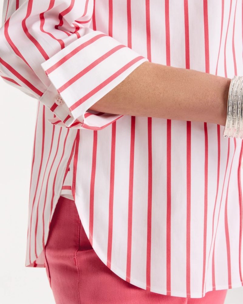 Chicos No Iron Stretch Striped Shirt - CALYPSO CORAL