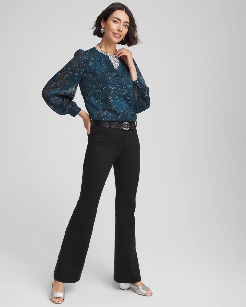Chicos Novelty Texture Blouse - TEAL SHADOW