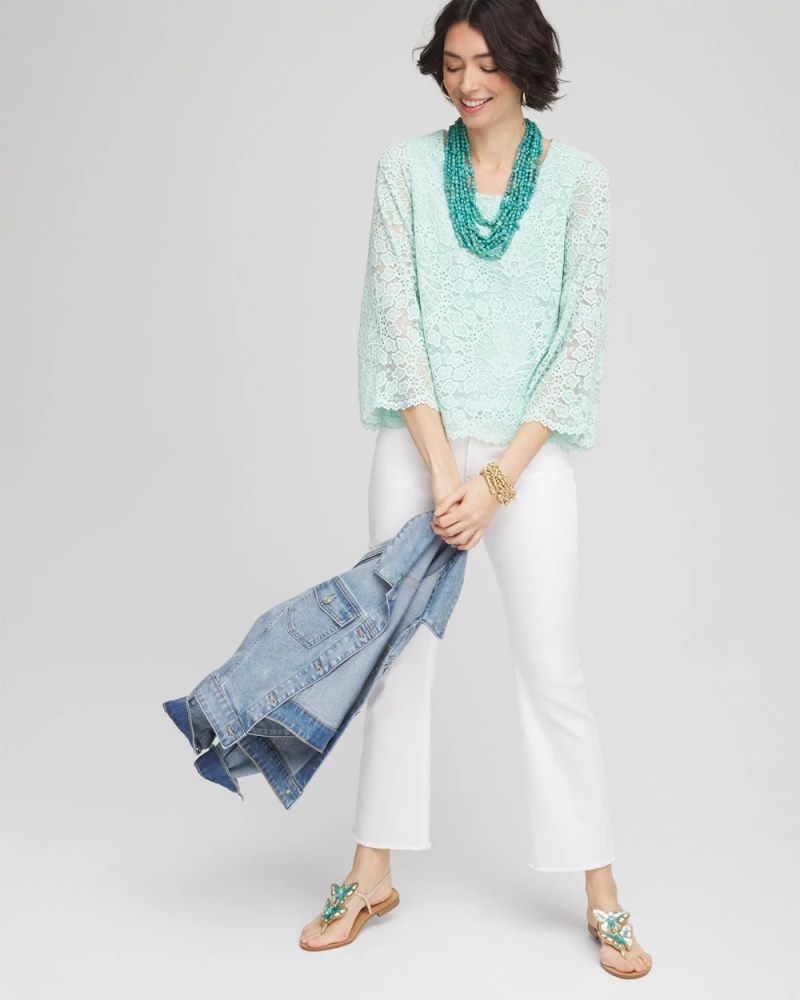 Chicos Scalloped Hem Lace Top - TEAL WATERS